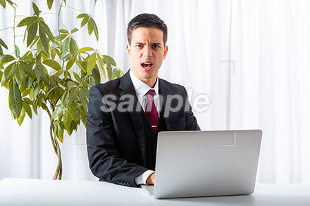 激怒した表情でパソコン仕事をするビジネスマンの男性 a0010189PH