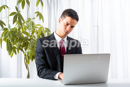 パソコンを見て熟考しているビジネスマンの男性 a0010235PH