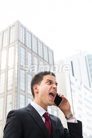ビジネスマンの男性の激怒！電話しながら右を見る a0010570PH