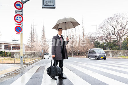 傘をさして横断歩道を歩く男性 a0010603PH