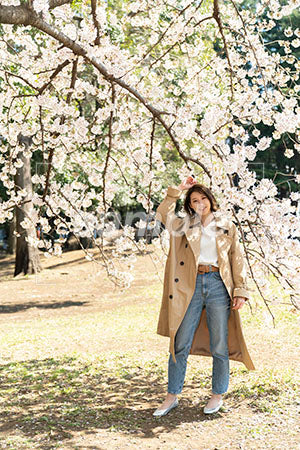 おおきい桜の樹の下で立っている女性 a0050097PH
