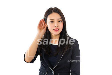 切り抜き。なになに？聞き耳をたてている女性、目線有り（PSD形式/切抜マスク付き） cta0040212PH