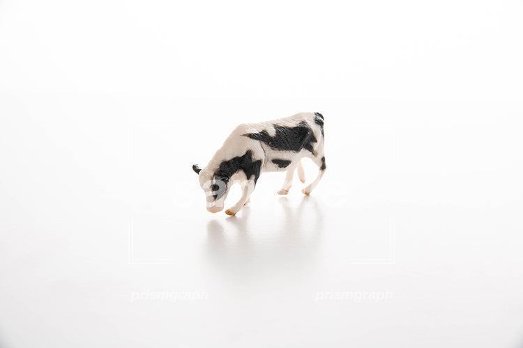 白い背景のおいた牛の置物 f1515
